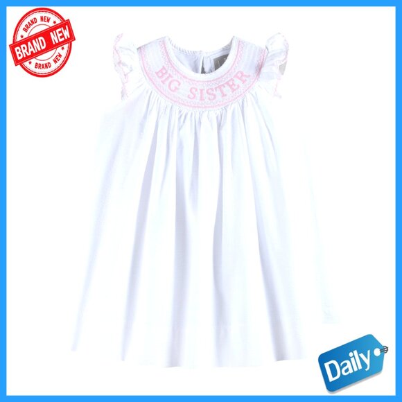 Toddler Girls Smocked Bishop Dress Cotton Big Sister Embroidered